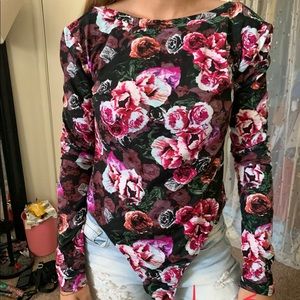 Floral one piece long sleeve w/ opened back